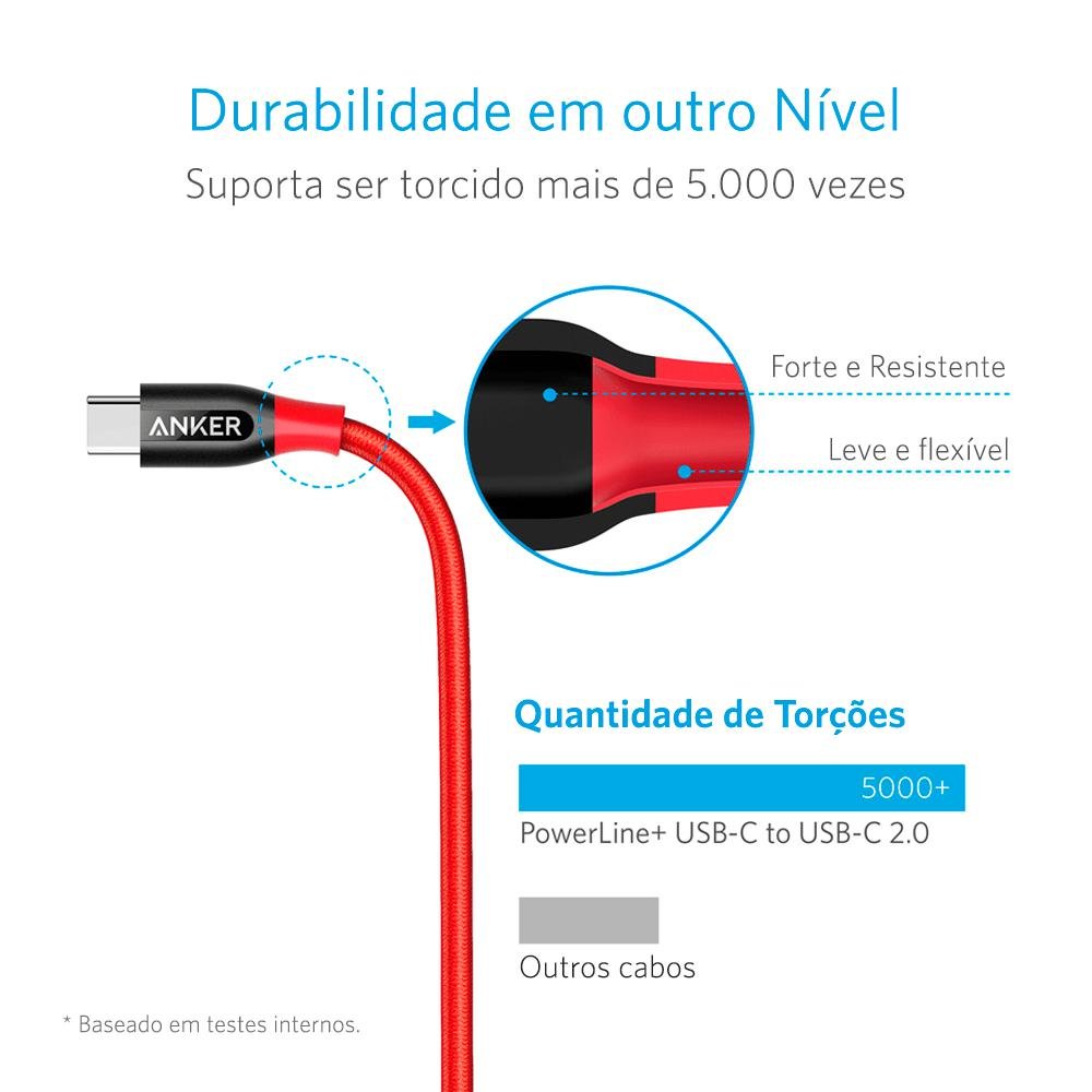 Imagem 4 de 5 do produto Cabo Anker Powerline USB-C, Para USB-C 2.0, 0.9 Metros, Vermelho