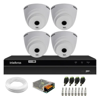 Kit 4 Câmeras Dome Hd 720p Vhl 1120 D 3.6mm Ir 20 + Dvr Gravador Intelbras Mhdx 1204 4 Canais