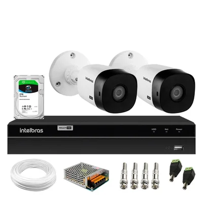 Kit 2 Câmeras Bullet Hd 720p Vhl 1120 B Infra 20m Dvr Gravador Intelbras Mhdx 1204 4 Canais 2TB Sky