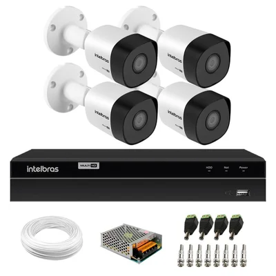 Kit 4 Câmeras Bullet Hd 720p Vhd 3130 B G6 3,6mm 30m Ip67 Dvr Gravador Intelbras Mhdx 1204 4 Canais