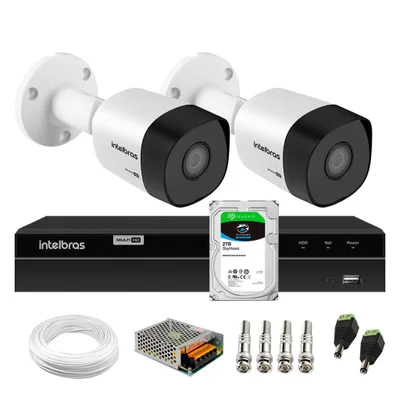 Kit 2 Câmeras Bullet Hd 720p Vhd 3130 B Ip67 Dvr Gravador Intelbras Mhdx 1204 4 Canais 2TB Sky