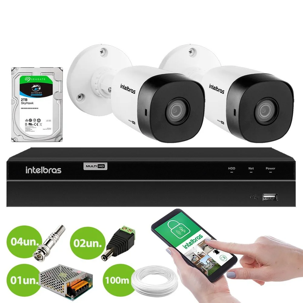 Imagem 3 de 5 do produto Kit 2 Câmeras Intelbras Vhd 1230 B Full Hd 1080p Bullet Visão Noturna De 30 Metros Ip67 + Dvr Gravador De Video Inteligente Intelbras Mhdx 1204 4 Canais + Hd 2TB