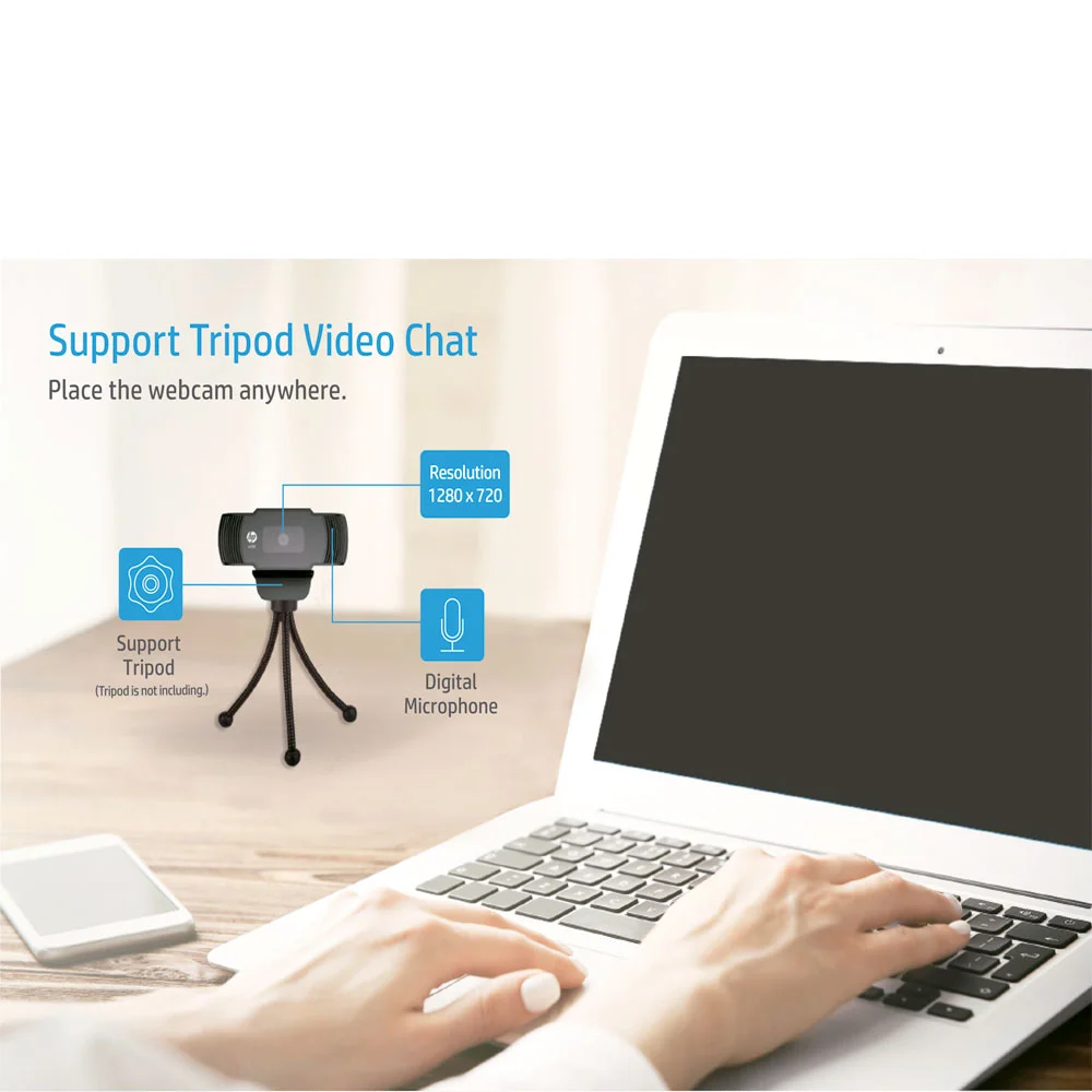 Imagem 4 de 5 do produto Câmera Webcam Hd 720p 30fps, Com Microfone Digital Embutido Hp W200