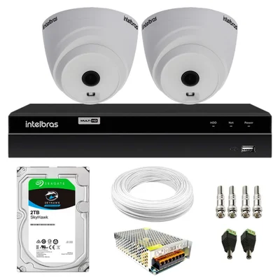 Kit 2 Câmeras Dome Hd 720p Vhl 1120 D 3.6mm Ir 20 Dvr Gravador Intelbras Mhdx 1204 4 Canais 2tb Sky