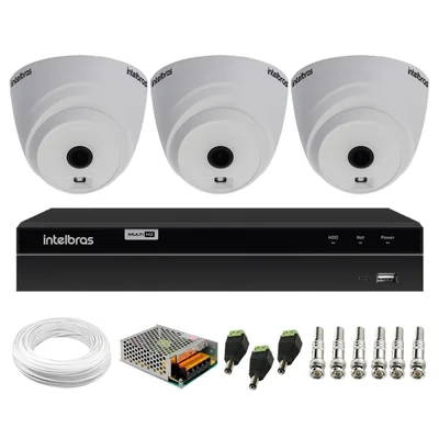 Kit 3 Câmeras Dome Hd 720p Vhl 1120 D 3.6mm Ir 20 + Dvr Gravador Intelbras Mhdx 1204 4 Canais