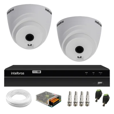 Kit 2 Câmeras Dome HD 720p, Vhl 1120 D 3.6mm Ir 20 + Dvr Gravador Intelbras Mhdx 1204 4 Canais
