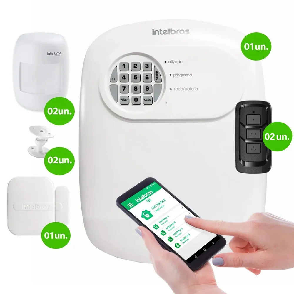 Kit Central De Alarme Anm 24 Net Intelbras + 1 Sensor Xas 4010 Smart + 2 Sensores Ivp 2000 Sf