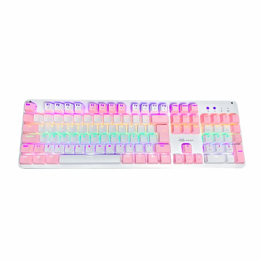 Imagem 4 de 5 do produto Teclado Gamer Knup KP-TE102 LED Rainbow, 107 Teclas ABNT2, Anti-Ghosting, Apoio de Punho, Removível USB, Branco E Rosa