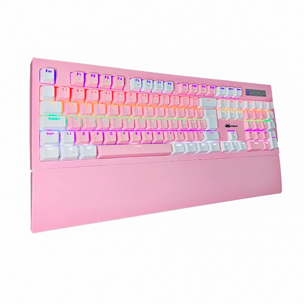 Imagem 5 de 5 do produto Teclado Gamer Knup KP-TE102 LED Rainbow, 107 Teclas ABNT2, Anti-Ghosting, Apoio de Punho, Removível USB, Branco E Rosa