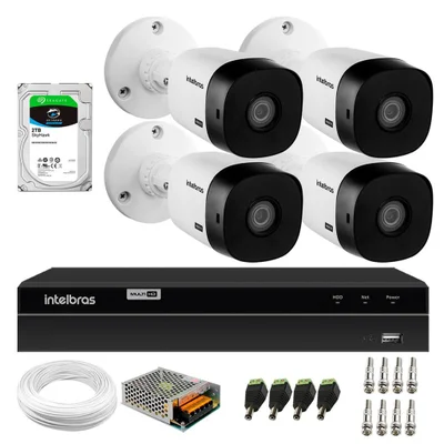 Kit 4 Câmeras Bullet VHL 1220 B Full HD 1080P Lite DVR Gravador Intelbras Mhdx 1204 4 Canais 2TB Sky