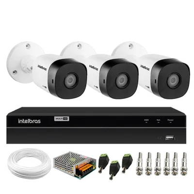 Kit 3 Câmeras Bullet VHL 1220 B Full HD 1080P Lite DVR Gravador Video Intelbras Mhdx 1204 4 Canais