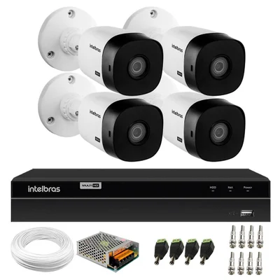 Kit 4 Câmeras Bullet VHL 1220 B Full HD 1080P Lite DVR Gravador Video Intelbras Mhdx 1204 4 Canais