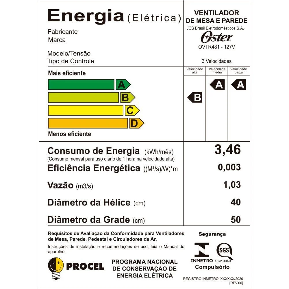 Imagem 2 de 5 do produto Ventilador Oster Power Fresh Ovtr481 Preto 220v