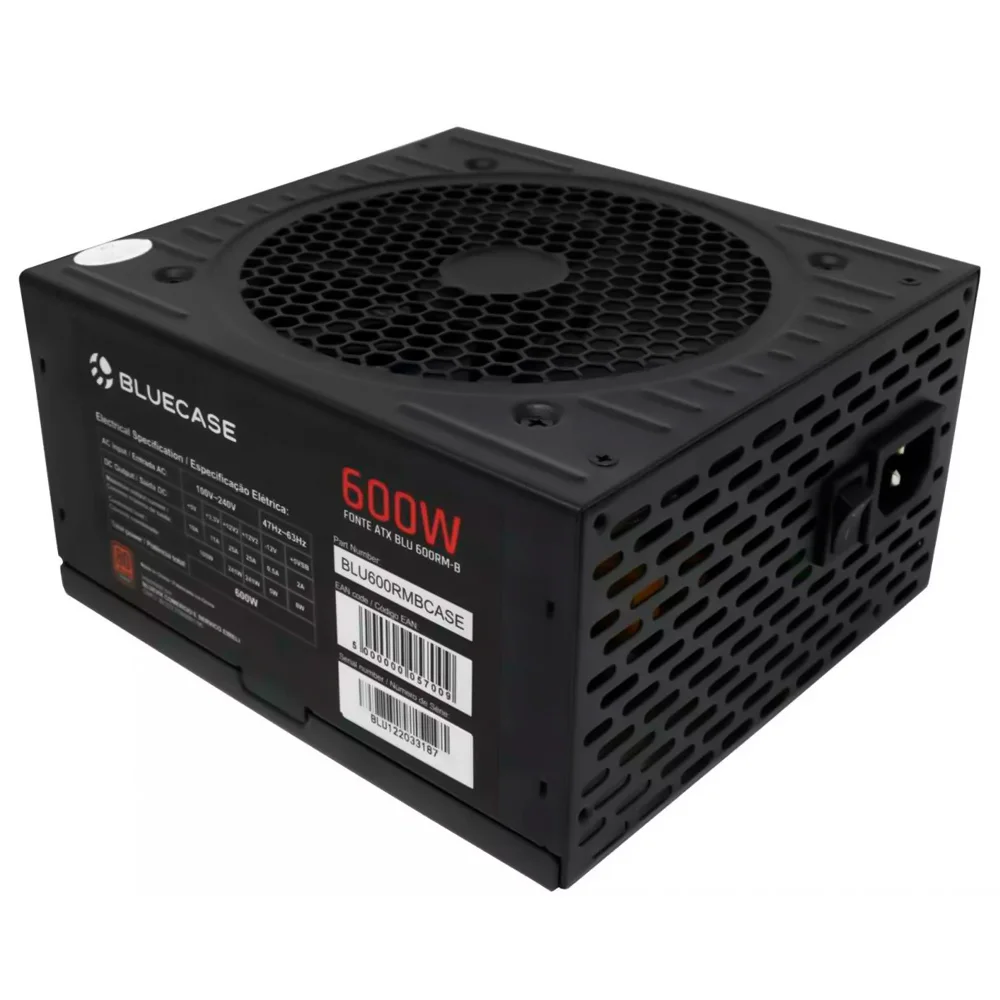 Imagem 3 de 5 do produto Fonte Bluecase ATX, 600W Real, 80 Plus Bronze, Semi-Modular, BLU600RM-B