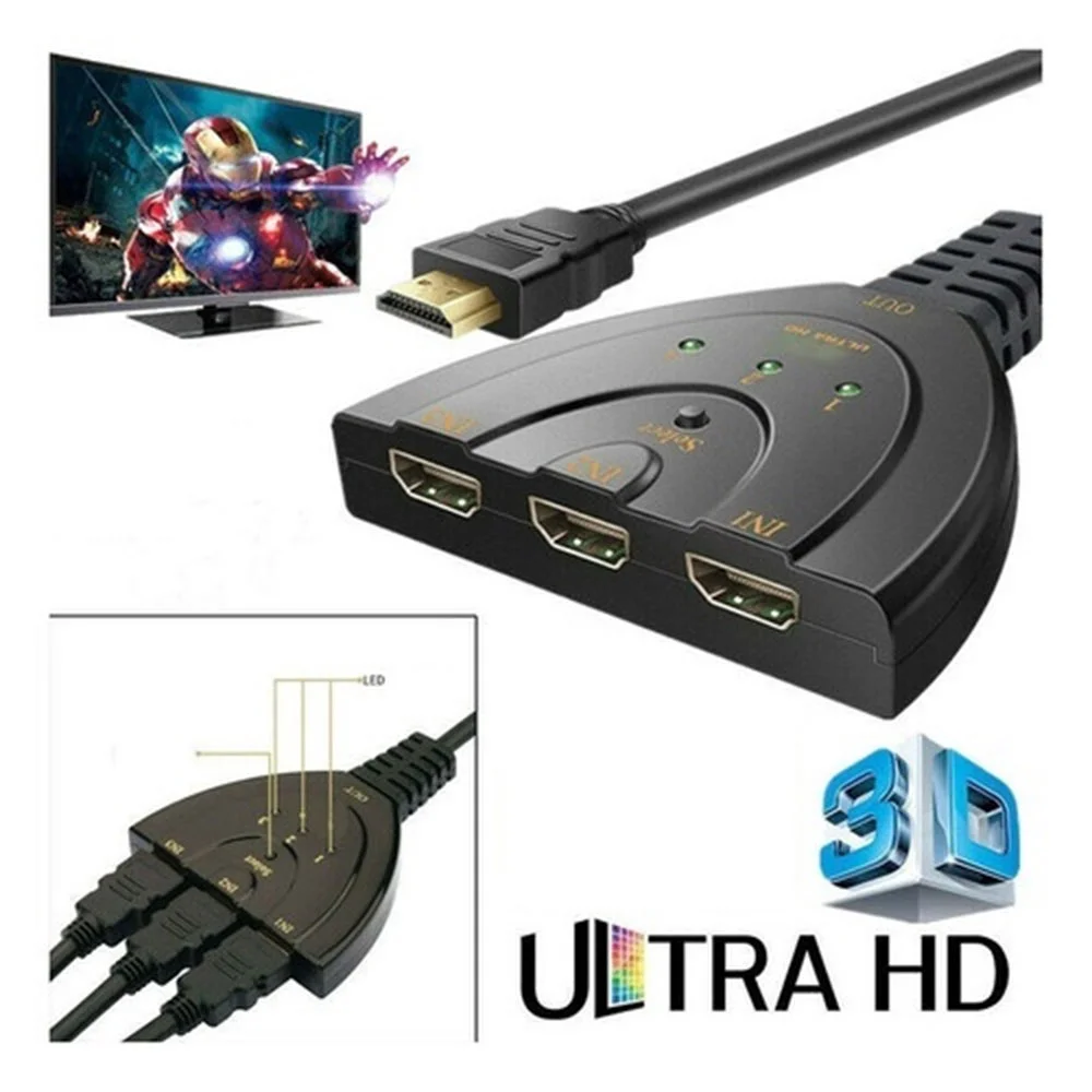 Imagem 3 de 3 do produto Hub Lelong Switch HDMI 1x3, Com Cabo Rabicho, 20Cm
