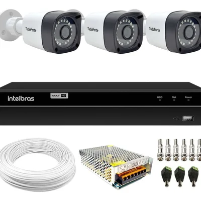 Kit 3 Câmeras Full Hd 1080p Tudo Forte + Dvr Gravador De Video Intelbras Mhdx 1204 4 Canais