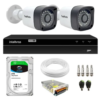 Kit 2 Câmeras Full Hd 1080p Tudo Forte + Dvr Gravador De Video Intelbras Mhdx 1204 4 Canais + Hd 2TB
