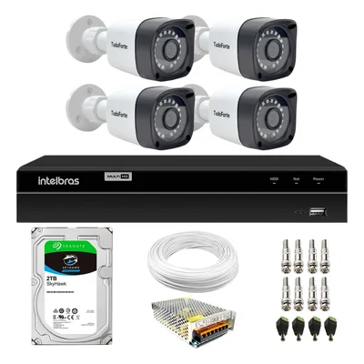Kit 4 Câmeras Full Hd 1080p Tudo Forte + Dvr Gravador De Video Intelbras Mhdx 1204 4 Canais + Hd 2TB
