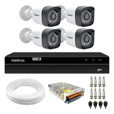 Kit 4 Câmeras Full Hd 1080p Tudo Forte + Dvr Gravador De Video Intelbras Mhdx 1204 4 Canais H.265+