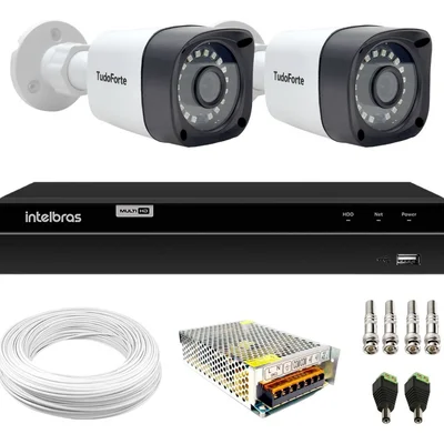 Kit 2 Câmeras Full Hd 1080p Bullet Tudo Forte + Dvr Gravador De Video Intelbras Mhdx 1204 4 Canais