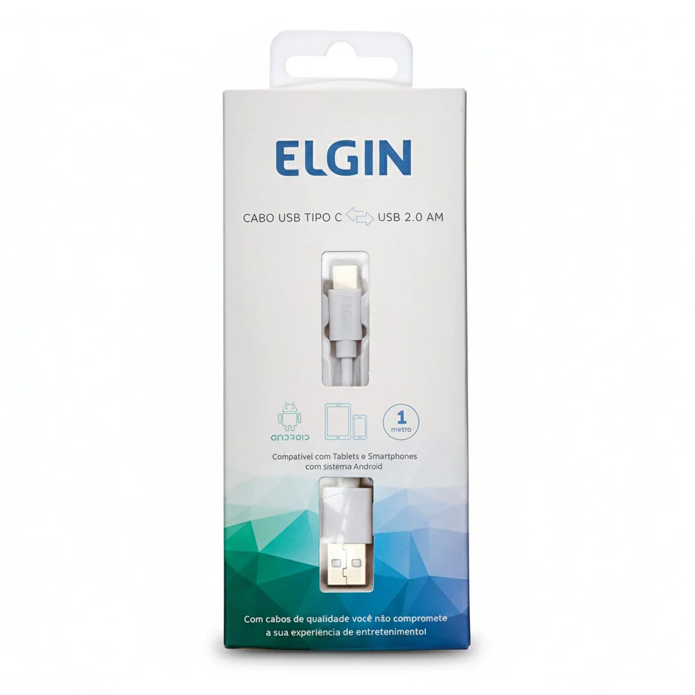 Imagem 2 de 5 do produto Cabo Usb Elgin Tipo C 1m Branco Recarga E Transf. De Dados