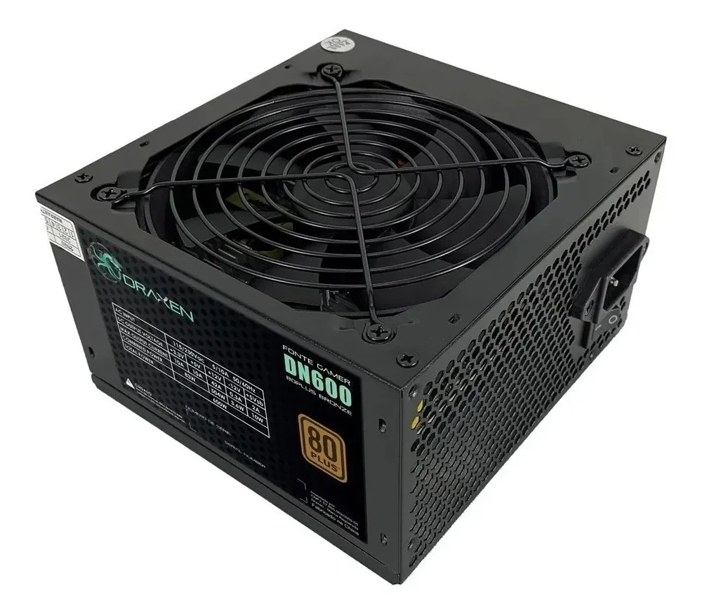 Imagem 3 de 5 do produto Fonte Draxen ATX, 600W, 80 Plus Bronze, PFC Ativo - DN600