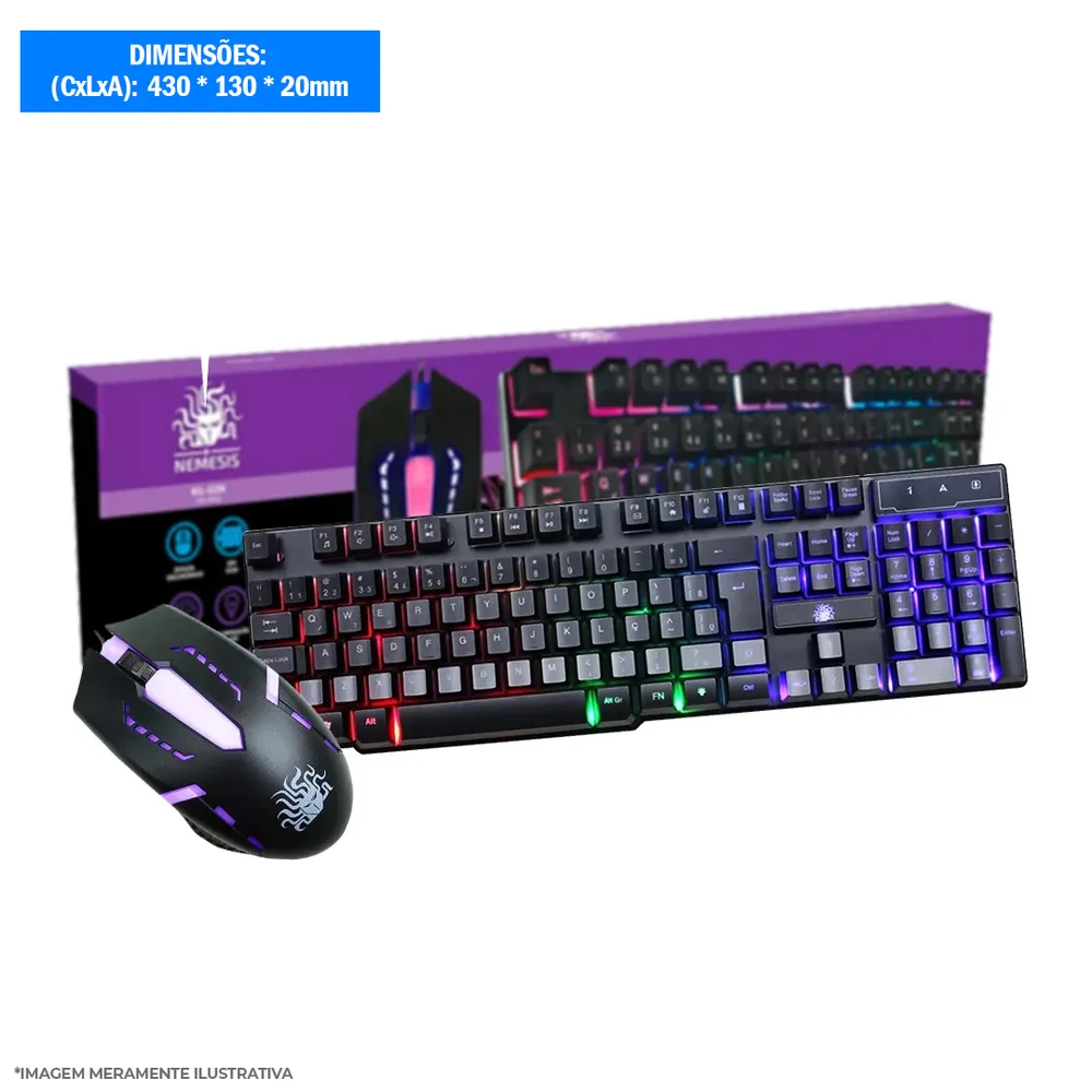 Kit Gamer Nemesis Start com Mouse LED, 1200DPI, + Teclado Retroiluminação, Resistente à água Kit Gamer Nemesis Start com Mouse LED, 1200DPI, + Teclado Retroiluminação, Resistente à água