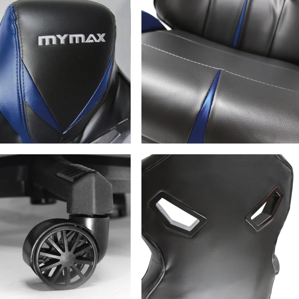 Cadeira Gamer Mymax MX8, Até 150Kg, Giratória, Preto e Azul Cadeira Gamer Mymax MX8, Até 150Kg, Giratória, Preto e Azul