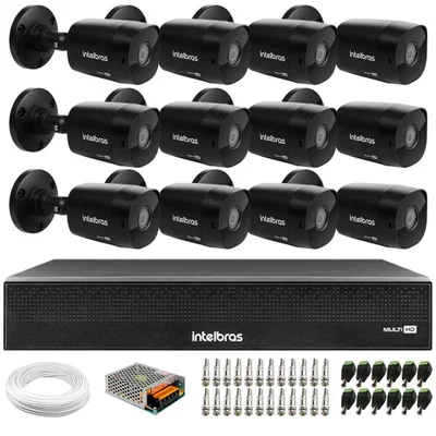 Kit 12 Câmeras Black Bullet Multi HD Intelbras VHD 1220 B G6 Full HD 1080P e DVR Imhdx 3016