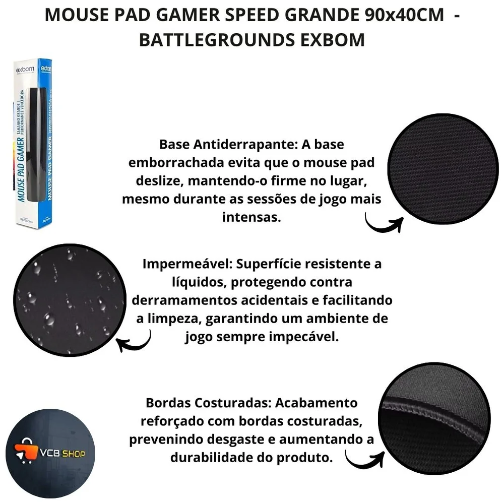 Imagem 3 de 4 do produto Mouse Pad Gamer Speed Grande 90x40cm Battlegrounds Exbom
