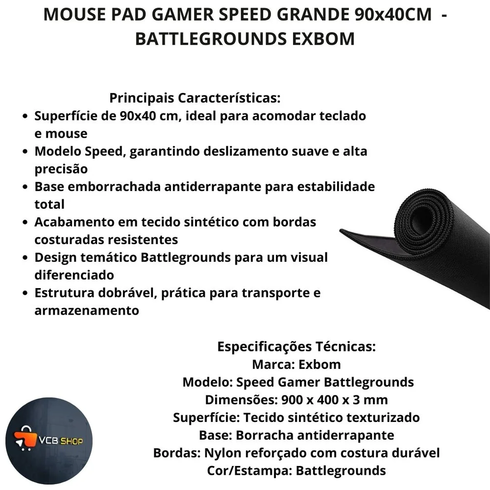 Imagem 4 de 4 do produto Mouse Pad Gamer Speed Grande 90x40cm Battlegrounds Exbom