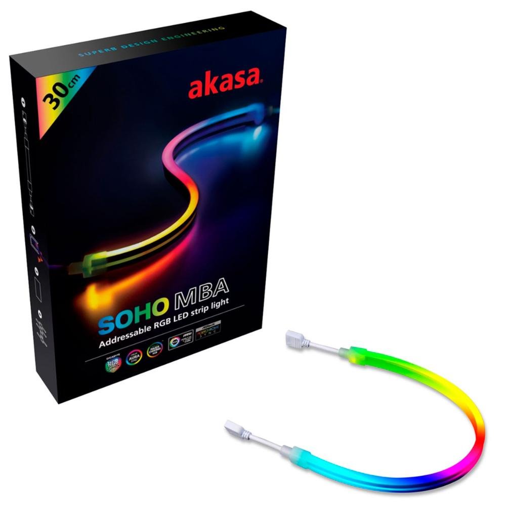 Fita De Led Akasa Soho Mba - Rgb Endereçável - 30cm - Magnética - Ak-ld09-30rb