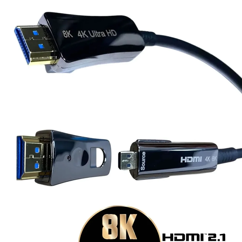 Imagem 5 de 5 do produto Cabo Hdmi 8k 2.0 Fibra Óptica 20 Metros - 2 Em 1 Plug Destacável