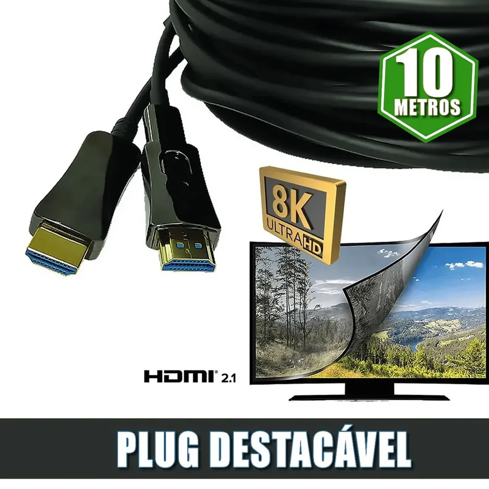 Imagem 4 de 5 do produto Cabo Hdmi 2.0 8k Fibra Óptica Ativa De 10 Metros - 2 Em 1 Plug Destacável