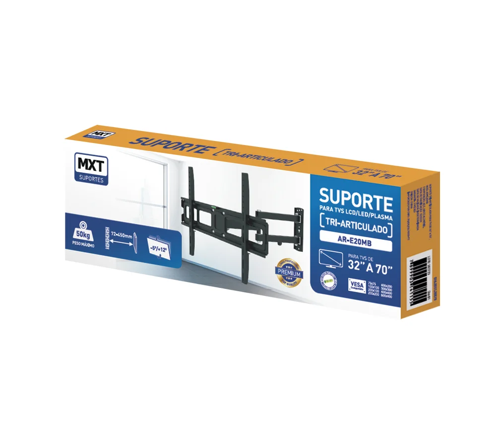 Imagem 3 de 5 do produto Suporte De Tv Lcd Led 4k Tri-articulado 32 A 70´´ Mxt Até 50kg Ar-e20mb