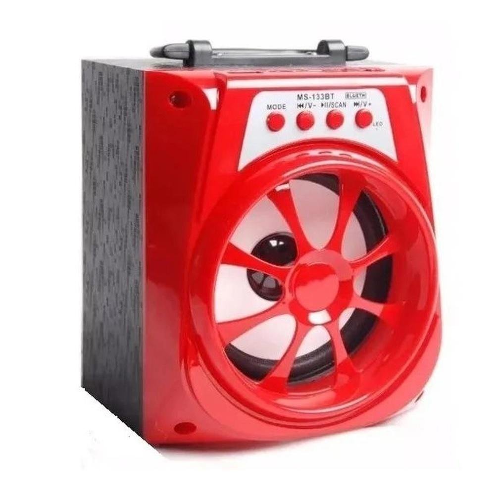 Caixa De Som Portátil Bluetooth, LED, MP3, USB, Radio FM, Auxiliar 8W Aero, Vermelha - MS 133BT