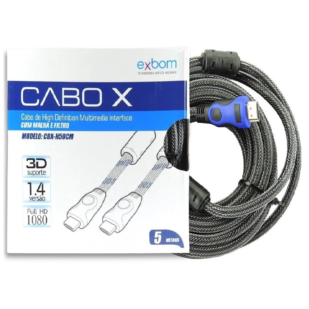 Imagem 3 de 3 do produto Cabo Exbom HDMI 1.4 3d 4k FULL HD Com Filtro 5 Metros Preto, 5 Mts