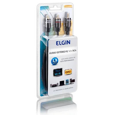 Cabo De Áudio P2 Para 2 Rca Stereo - 1.5 Metros - Preto - Elgin (p2 M X 2 Rca M) - 46rcaudiorca