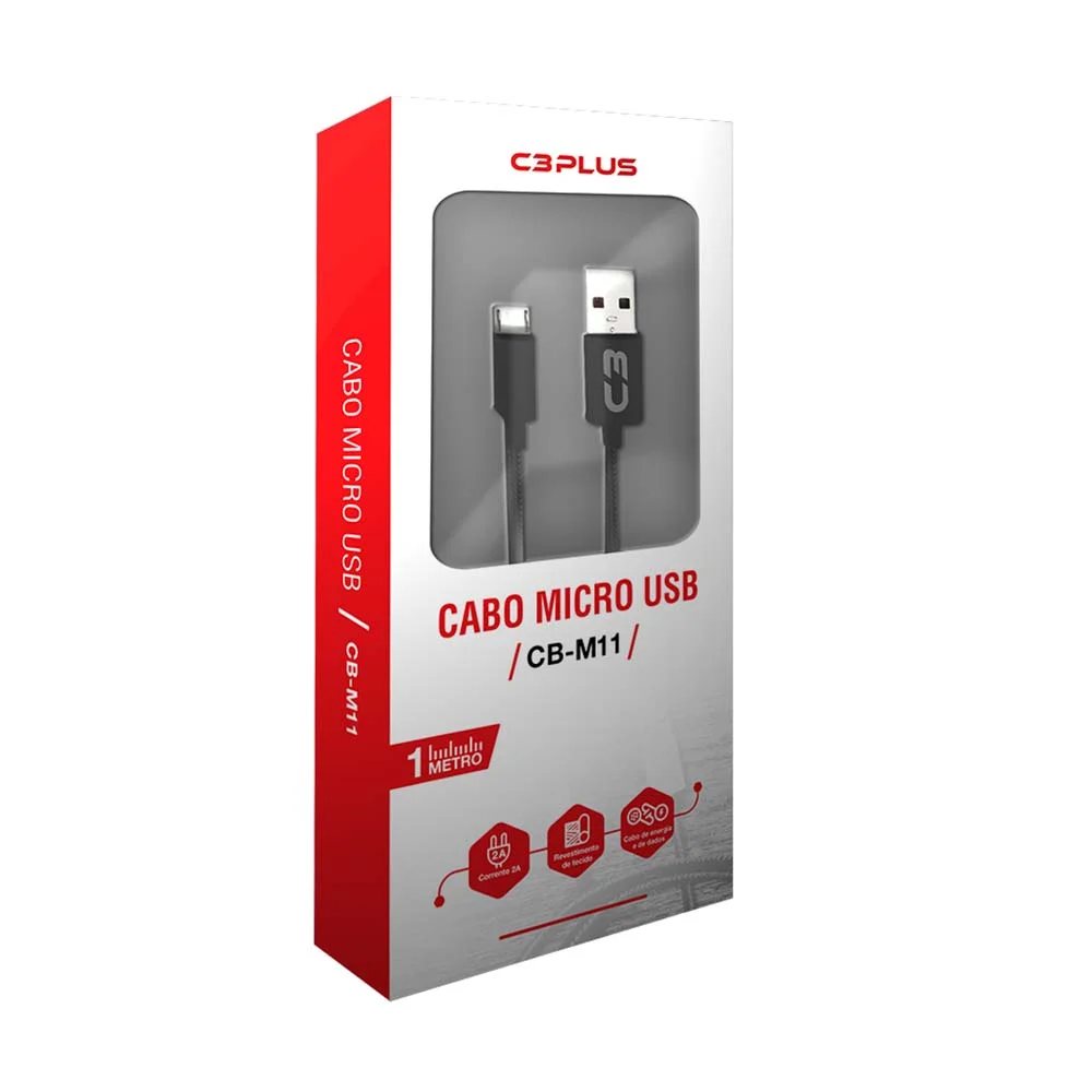 Imagem 2 de 3 do produto Cabo Usb-micro Usb 1m Cb-m11bk Preto C3plus