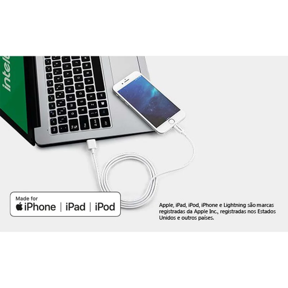 Imagem 2 de 5 do produto Cabo Usb Ligthning 1.5m Nylon Branco Eucl 15nb  Intelbras