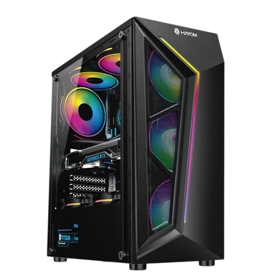 Gabinete Gamer Hayom, Com 4 Fan, Sem Fonte, ATX, Lateral Em Vidro Temperado, Preto - Gb1713