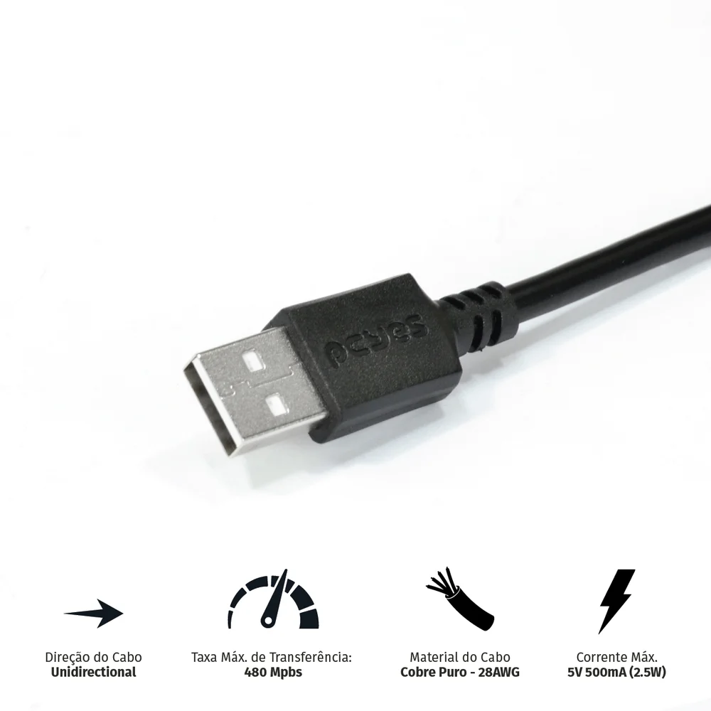 Imagem 3 de 5 do produto Cabo Extensor USB A 2.0 Para USB A 2.0, PCYES 28awg, Puro Cobre, 1Mt - Puamf2-1