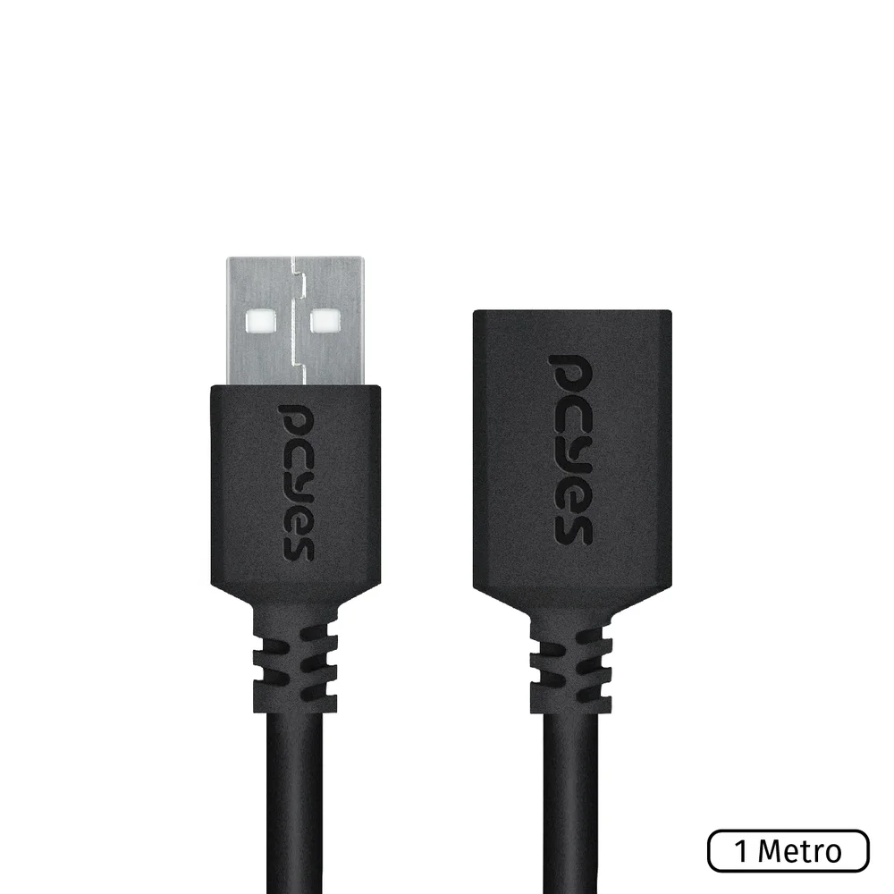 Imagem 4 de 5 do produto Cabo Extensor USB A 2.0 Para USB A 2.0, PCYES 28awg, Puro Cobre, 1Mt - Puamf2-1
