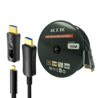 Cabo HDMI Fibra Óptica com 8K de resolução de 50 metros Profissional. Compatível com Tv 8K, o cabo é 2 em 1 (HDMI e Plug Mini HDMI), para computadores