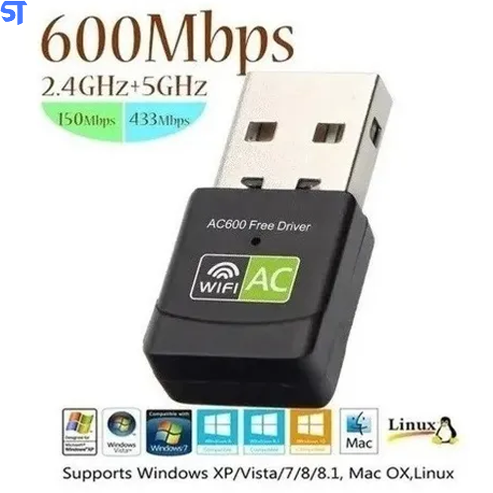 Imagem 2 de 5 do produto Adaptador Wifi Usb 2.0 Dual Band 2.4 E 5ghz 600 Mbps - Easyidea