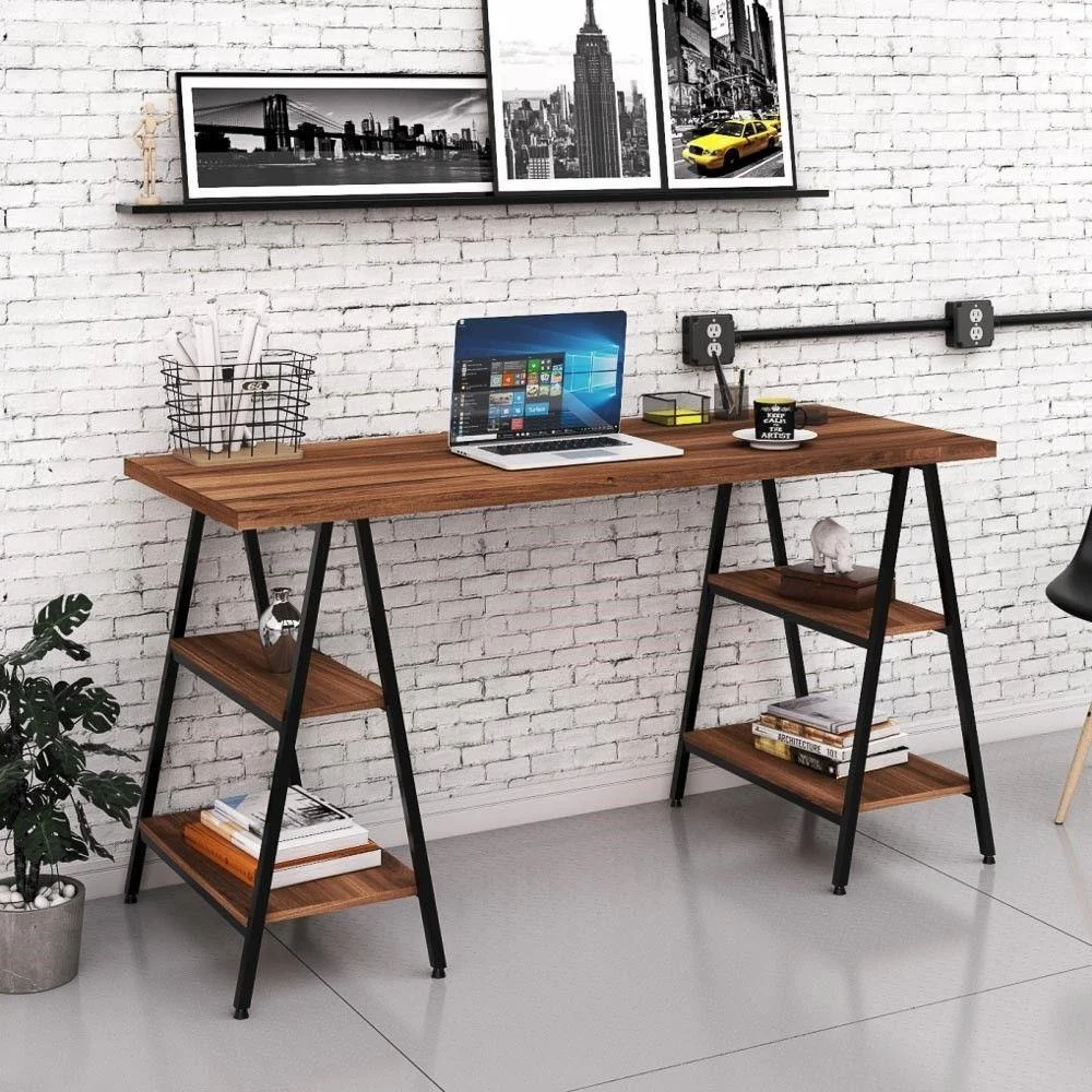 Imagem 2 de 5 do produto Mesa Escrivaninha Cavalete 150cm Estilo Industrial Prisma C08 Nogal/preto - Mpozenato