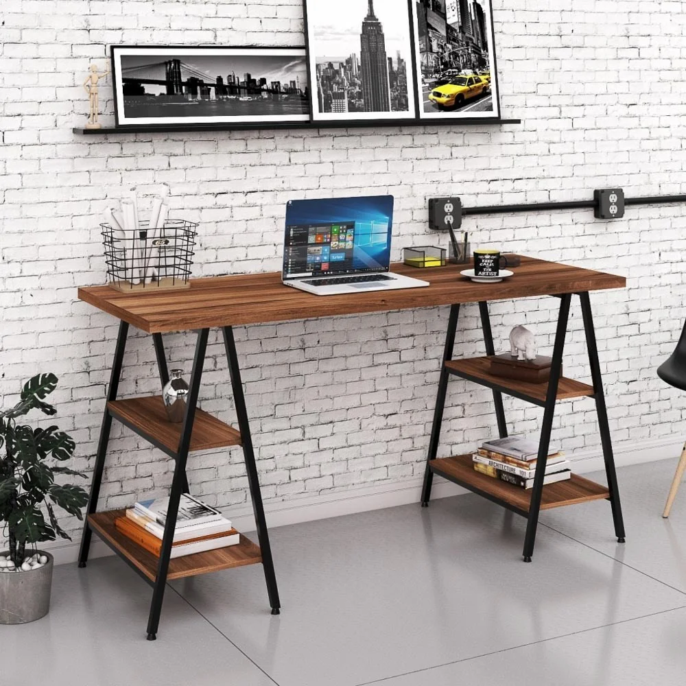 Imagem 3 de 5 do produto Mesa Escrivaninha Cavalete 150cm Estilo Industrial Prisma C08 Nogal/preto - Mpozenato