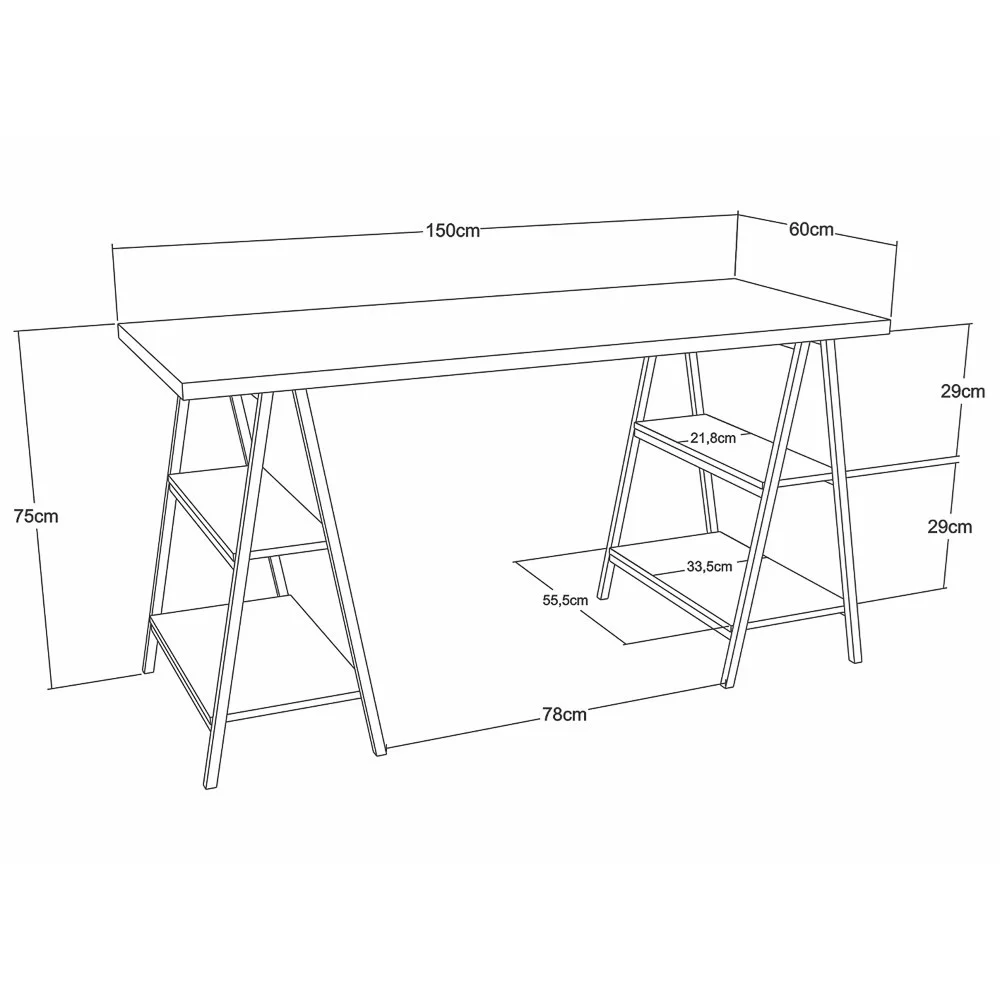 Imagem 4 de 5 do produto Mesa Escrivaninha Cavalete 150cm Estilo Industrial Prisma C08 Nogal/preto - Mpozenato