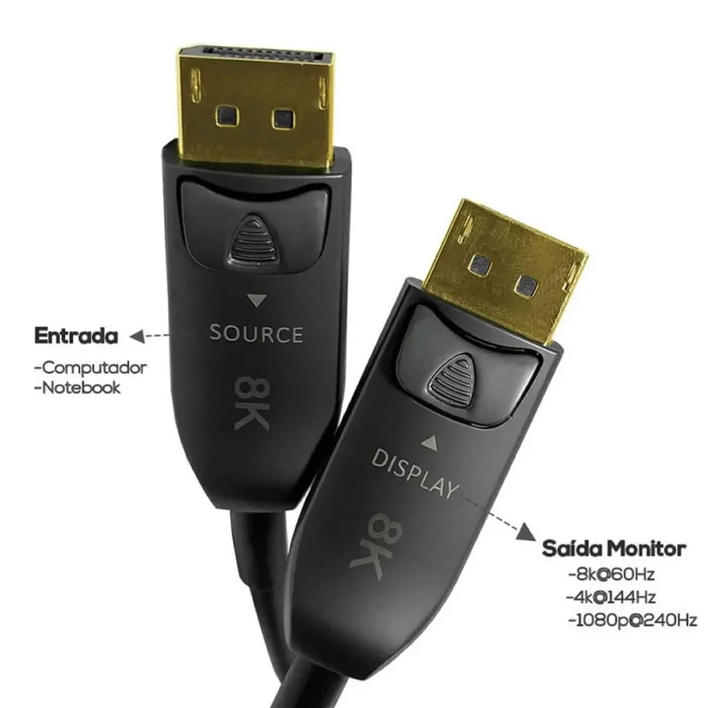 Imagem 2 de 5 do produto Cabo Displayport 1.4 Fibra Óptica De 10 Metros - 8k 60hz