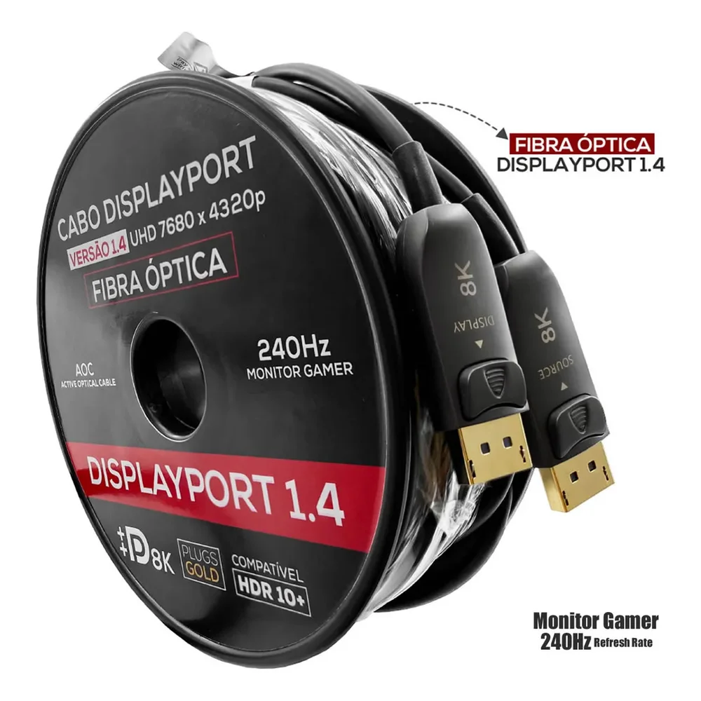 Imagem 5 de 5 do produto Cabo Displayport 1.4 Fibra Óptica De 10 Metros - 8k 60hz